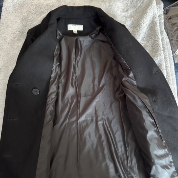 Anne Klein Black Peacoat Women’s Classic Double Breasted Coat Minimalist Chic - Picture 5 of 6